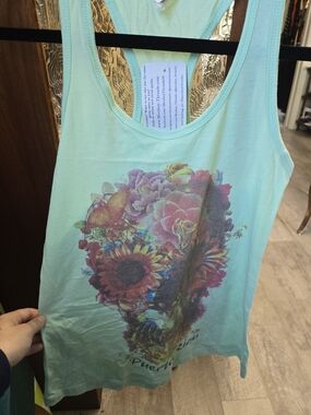 Women’s Mint Floral Graphic Tank Top with Scoop Neck